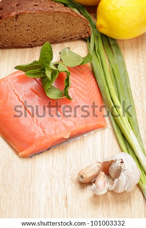 Salmon fish and other ingredients above view