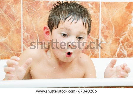 Little boy in bath crying out when something fall down