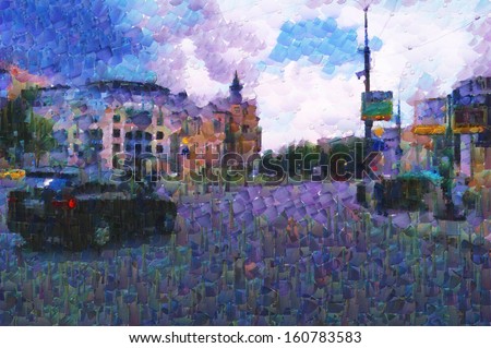 Car crosing the Turgenevskaya square painting