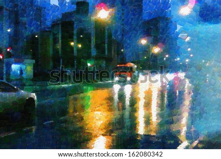 Rain in the night city
