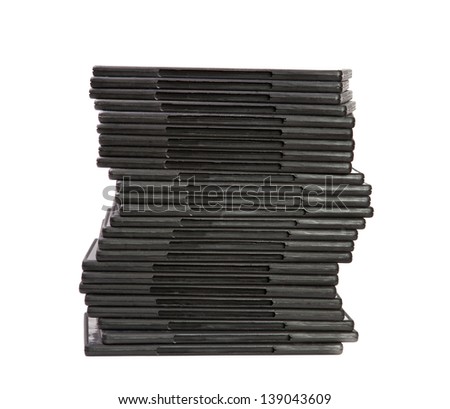 A stack of boxes for disks on a white background