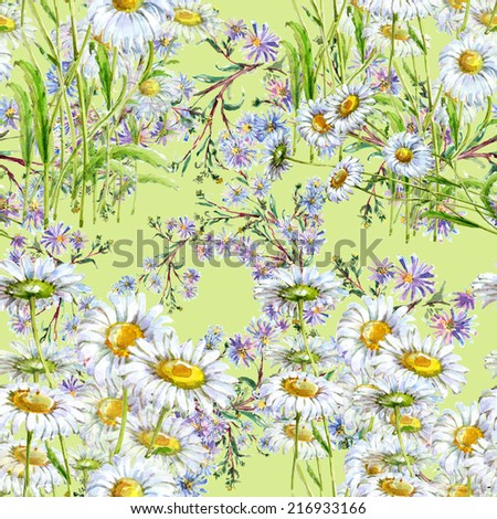 Blue flower and white daisies, pattern