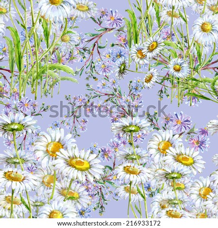 Blue flower and white daisies, pattern
