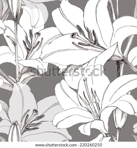White lily on a gray background, pattern