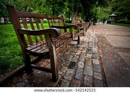 A bench in the Rittenhouse Square park in Philadelphia, Pennsylvania.