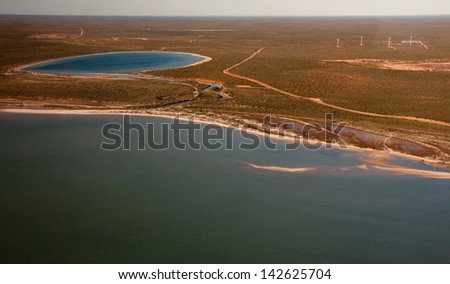 Shark Bay seen from a plane - Francois Peron National Park in Western Australia.