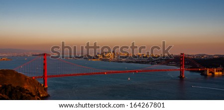 Golden Gate Bridge seen from the Hawk Hill overlook in the Marin Headlands, California, United States.