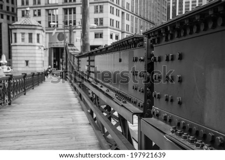 One of the bridges in Downtown Chicago, on the Chicago River between The Loop and the Magnificent Mile areas.