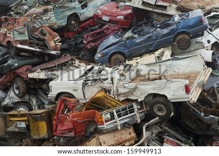 Abilene, Texas - October 10: Discarded Cars And Trucks Are Piled Up High In A Scrap Heap Outside Abilene, Texas On October 10, 2013.