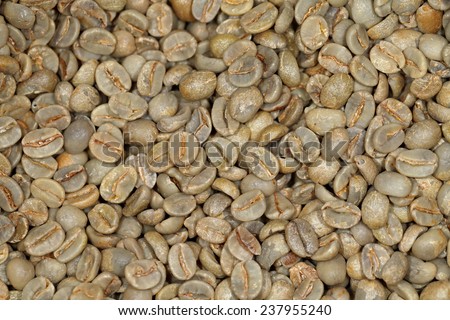 Close up of a  delicious organic raw green coffee beans