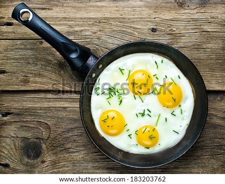 Retro vintage style Fried Frying Pan with Eggs