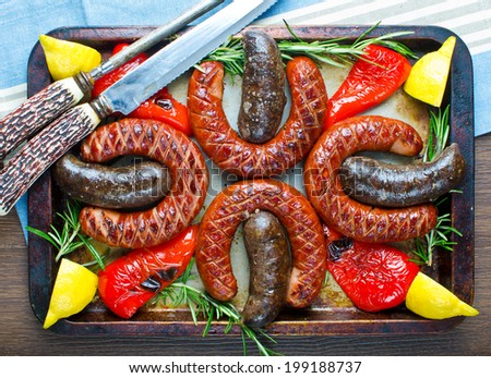 Barbeque sausage with black puddings