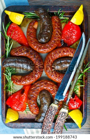 Barbeque sausage with black puddings