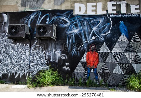 BRIGHTON, UK / CIRCA AUGUST 2014 - Impressive graffiti made by unknown artist seen on Street public gallery