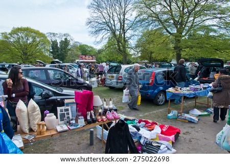 Ascot,England-May 5th,2015:Great Car Boots, Car boot organisers since 1995, specialising in Ascot with antiques and collectables and lots of genuine sellers/buyers from all over the country.