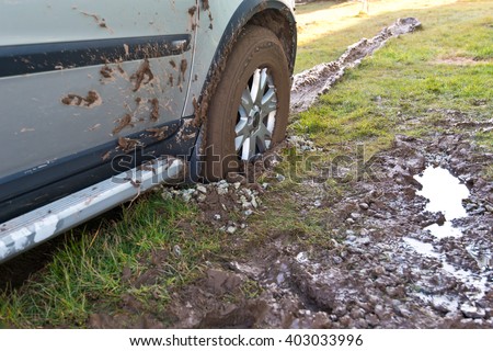 Car stuck in the mud