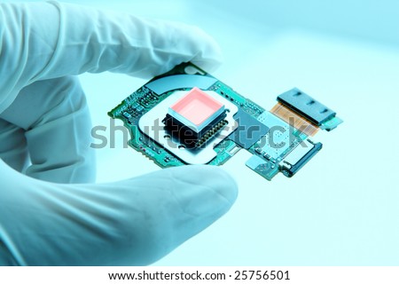 High technology chip quartz. Image in beauty blue colors