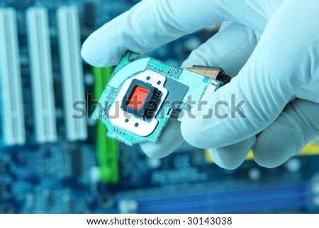 High technology chip quartz. Image in beauty blue colors