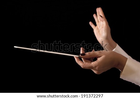 Orchestra conductor hands baton. Music female director holding stick