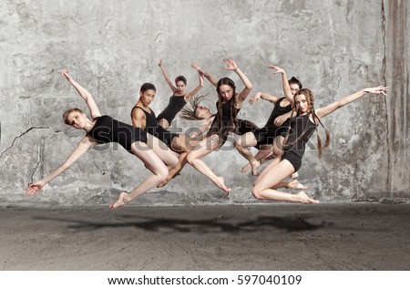 The group of modern ballet dancers - series of photos
