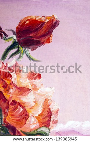 Rose with a bud. Oil Painting.