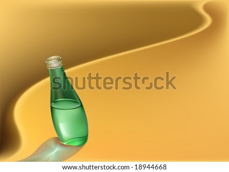 Bottle with water in sand of desert