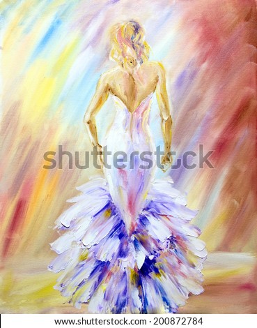 Beautiful woman at the ball. Oil painting.