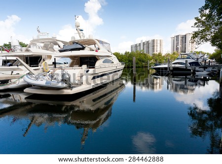 Yachts anchored in Williams Island, Miami, Florida