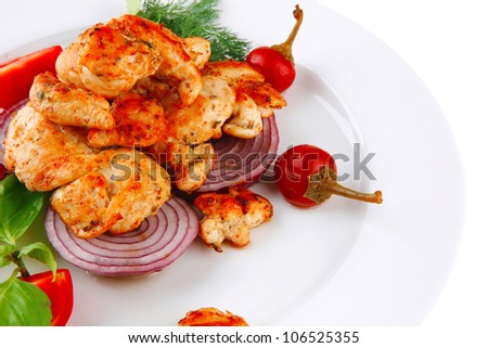image of grilled chicken meat on white plate