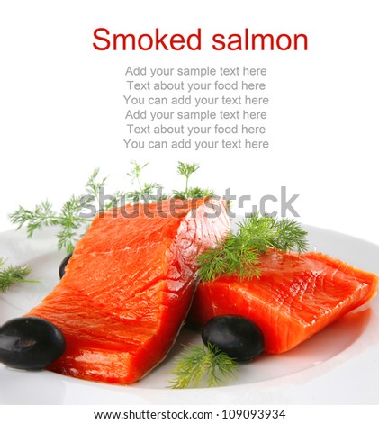 pink salmon smoked parts on a big white dish