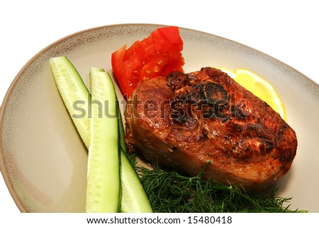 served roasted turkey leg cut and vegetables