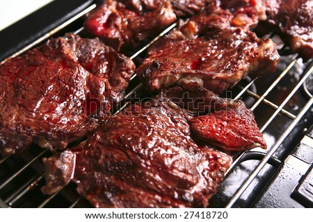 cooking red beef meat on electrical bbq