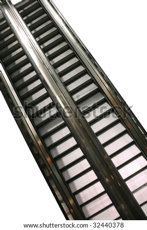 white metal escalator stairway over white background
