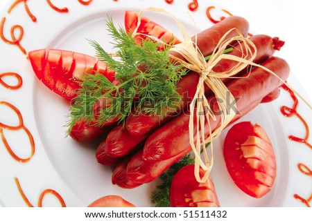 smoked beef sausages served on a white plate