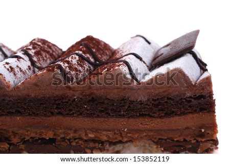 single layered chocolate cake with sphere isolated over white background