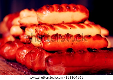 grilled beef pork sausages with marks