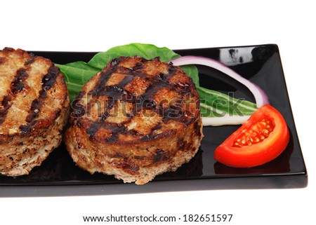 two extra thick hot beef meat hamburger lunch isolated on white background