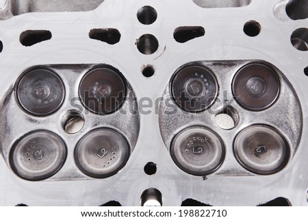 real used car motor head engine four cylinder isolated over white background