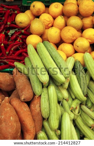 fresh raw taste new vegetables on asian market