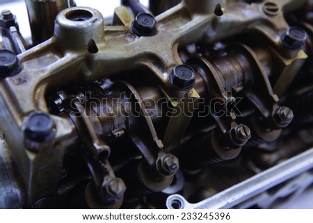 real used car motor engine part isolated on white background
