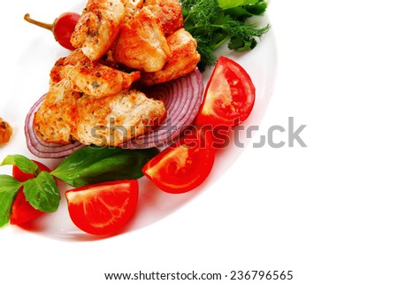 image of grilled chicken meat on white plate