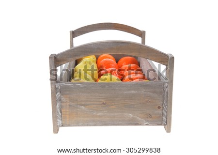 fresh raw lemon and mandarin packed in wooden box ready for transportation isolated over white background