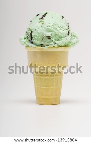 stock photo : Mint chocolate chip ice cream cone