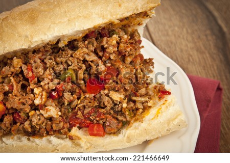 Turkish Kokorec - lamb intestine food sandwich