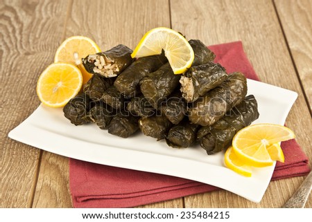 Wrap stuffed with olive oil Ottoman, Turkish and Greek cuisine, the most beautiful appetizer.