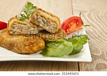 Turkish traditional Food kadinbudu kofte ( meatball ) rice and meat falafel