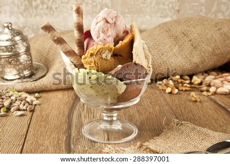 Sundae ice cream in sundae cup