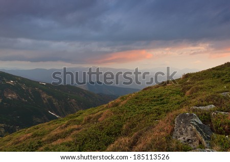 Mountain landscape valleys at sunset