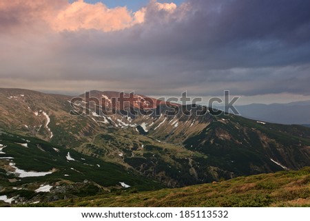 Mountain landscape valleys at sunset