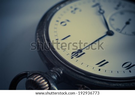 Closeup view of a silver pocket watch. Filtered image:cross processed vintage effect